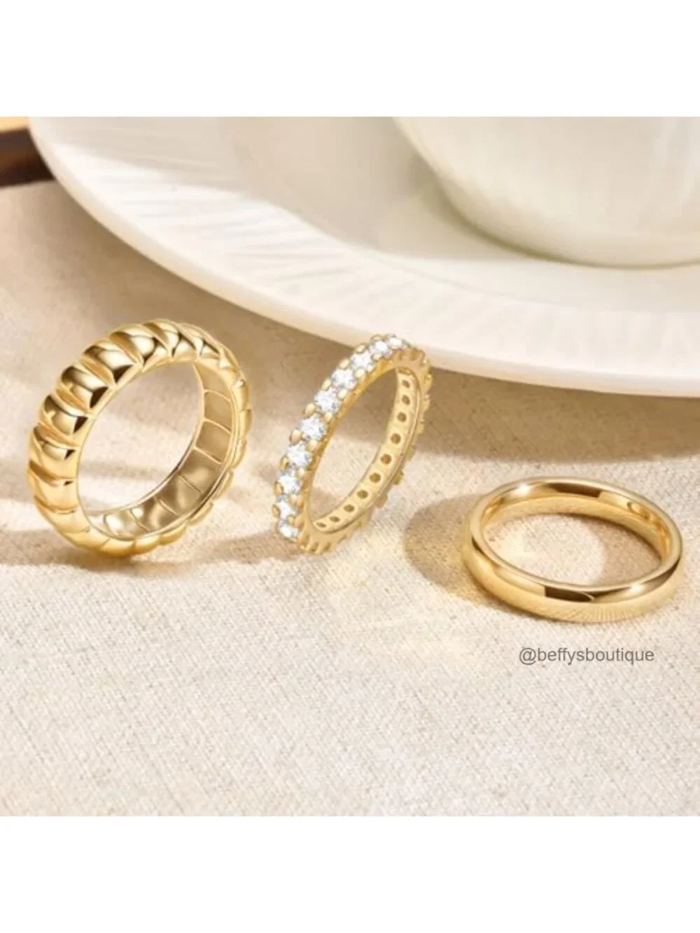 14K Gold Plated Stacking Rings for Women Cubic Zirconia Set 3